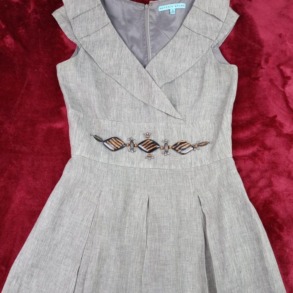 ANTONIO MELANI Beige High-Low Dress with Decorative Belt